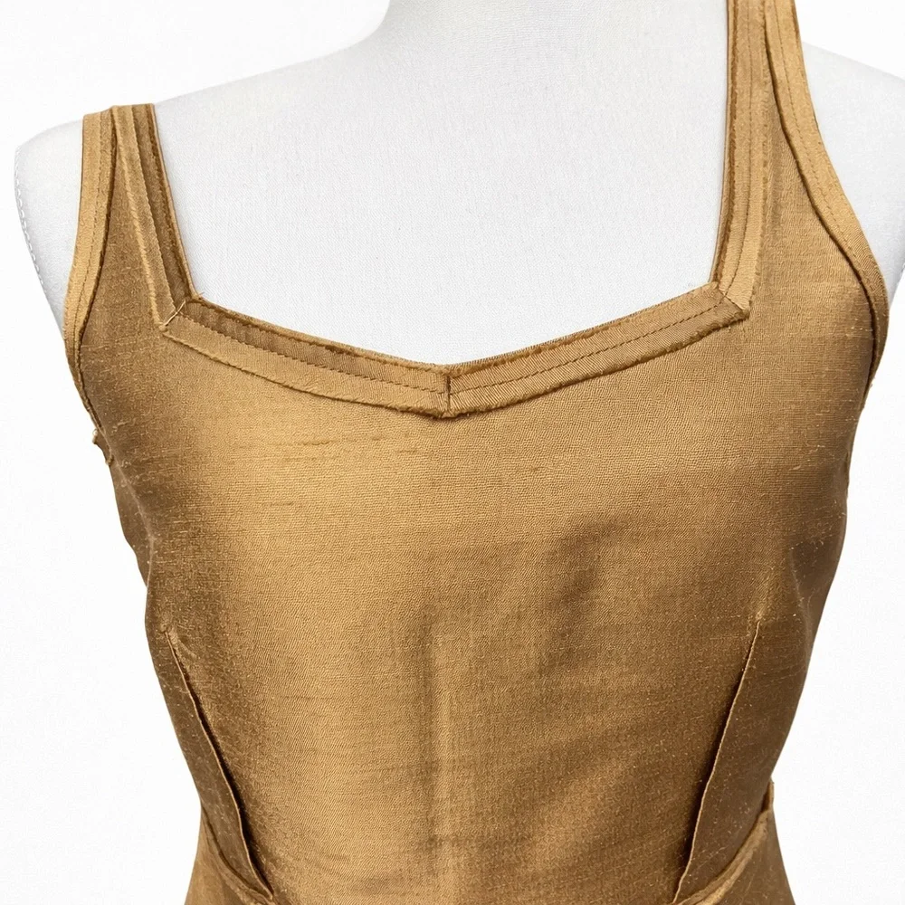 Talbots Silk Wool Sheath Dress Gold Champagne Cocktail Party Sleeveless Size 4 - Picture 5 of 9